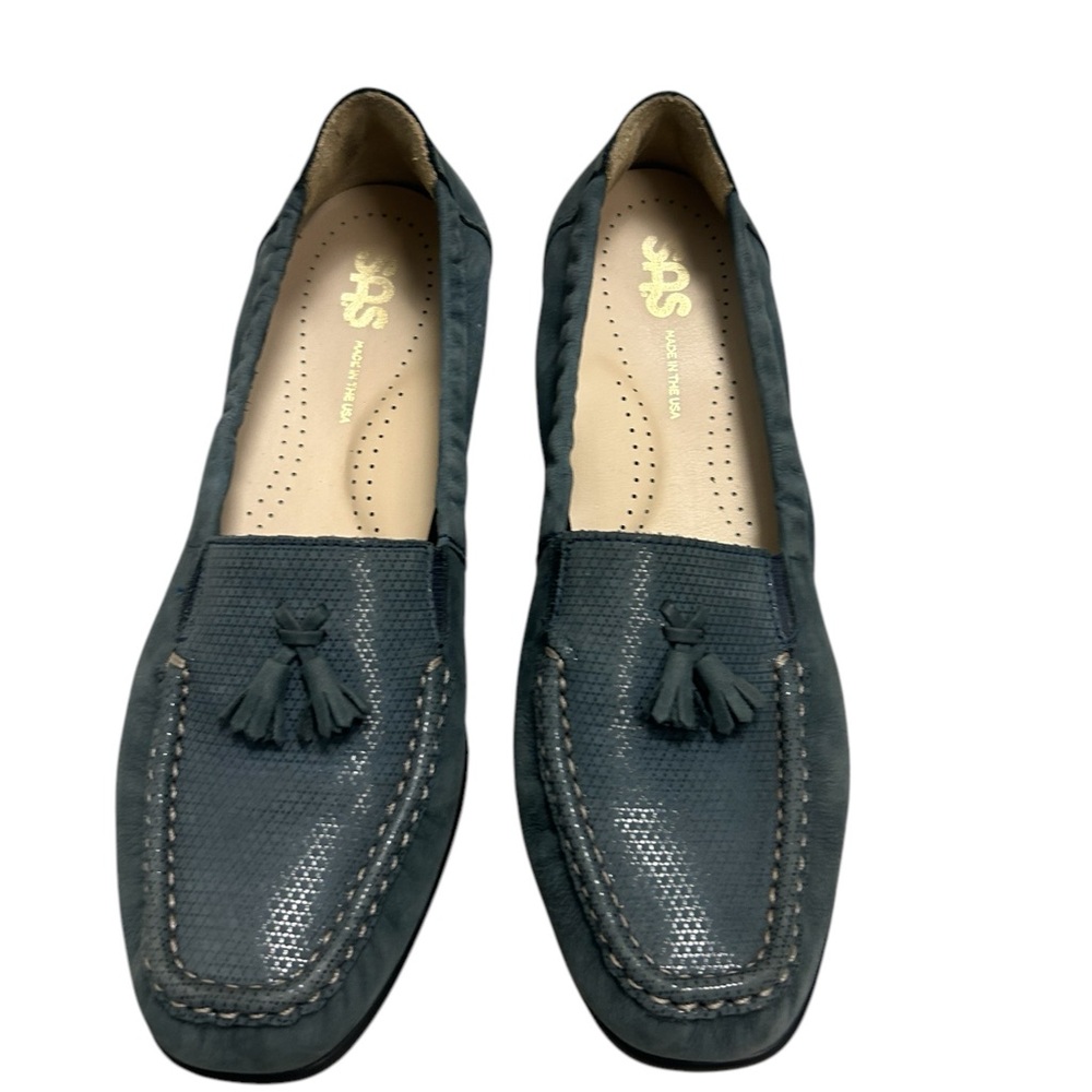 Sas Blue Leather Loafers With Tassels, Size 8n